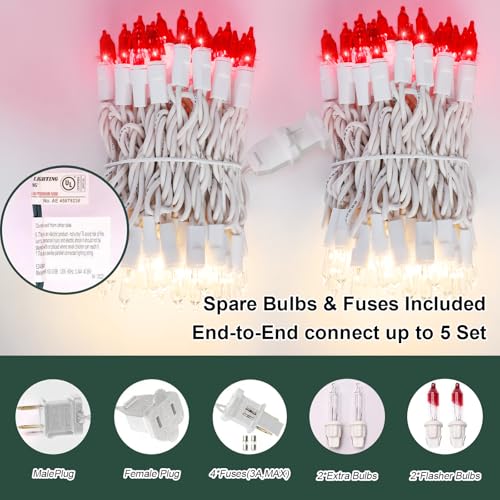 100 Count Red Clear Valentine Lights, Connectable 20ft Valentine Room Lights, Plug in Pink Christmas String Light Indoor Outdoor for Christmas Bedroom Valentines Party - color: Red and Clear-White Wire