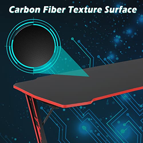 47 inch Gaming Z-Shaped Computer Desk PC Computer Table Home Office Desk Ergonomic Gamer Workstation with Headphone Hook, Red - color: Red, size: 47 Inch