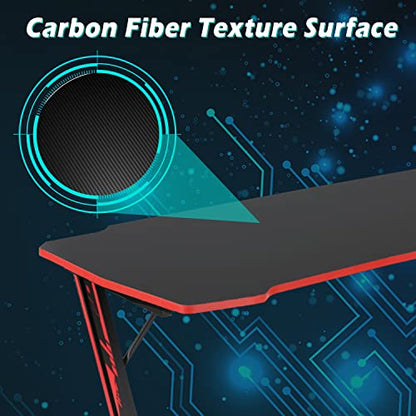 47 inch Gaming Z-Shaped Computer Desk PC Computer Table Home Office Desk Ergonomic Gamer Workstation with Headphone Hook, Red - color: Red, size: 47 Inch