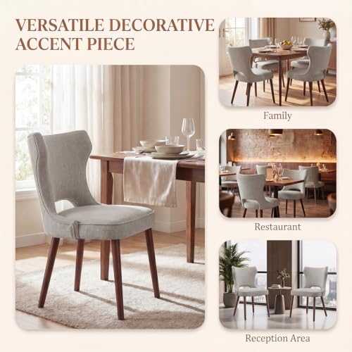Wooden Dining Chairs Set of 2, Mid Century Dining Room Chairs with Solid Wood Legs, Upholstered Fabric Kitchen Chairs with Ergonomic Curved Backrest for Kitchen Dining Room, Camel - color: Camel, size: Set of 2