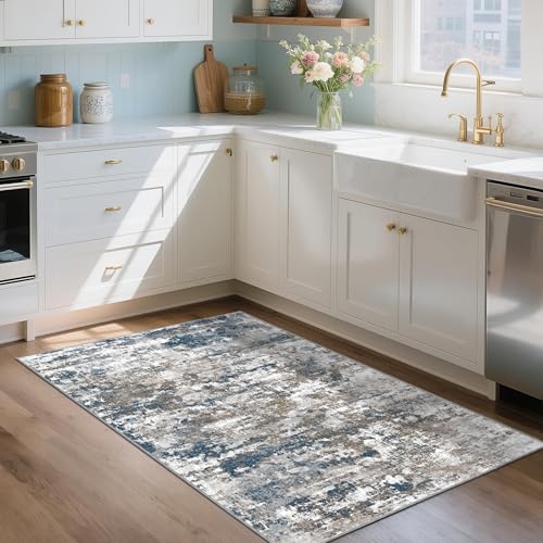 Small Area Rug 3x5 ft, Textured Non Slip Entryway Rug, Multi | Machine Washable 3x5 Rug with Silicone Backing; Stain-Resistant Surface for Entryways, Kitchens and High-Traffic Areas - color: Abstract-multi, size: 3' x 5' (Rectangular)