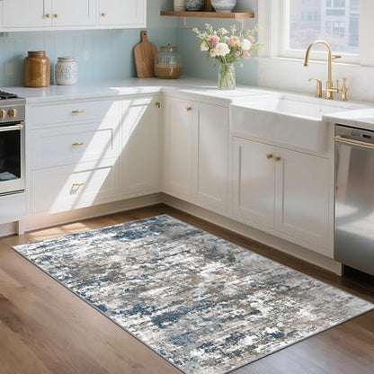 Small Area Rug 3x5 ft, Textured Non Slip Entryway Rug, Multi | Machine Washable 3x5 Rug with Silicone Backing; Stain-Resistant Surface for Entryways, Kitchens and High-Traffic Areas - color: Abstract-multi, size: 3' x 5' (Rectangular)