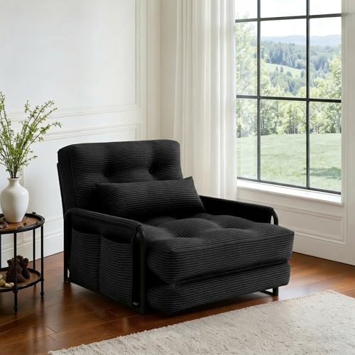 4-in-1 Folding Sofa Bed,Convertible Sofa Bed with Pillow Foldable Mattress and Back Support,Convertible Modular Sofa with Double Side Pockets for Living Room/Bedroom,Single(Black) - color: Black, size: Single