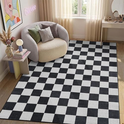 GarveeHome Checkered Black White 2x6 Washable Low-Pile Kitchen Runner Rug | Non-Slip Black and White Stain Resistant Rug for Kitchen Entryway Bedroom Bathroom Geometric Modern Rug TPE Backing - color: Dark, size: 2' x 6' (Rectangular)