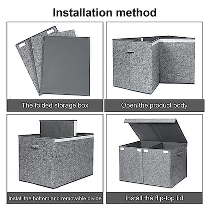 122L Large Toy Box Chest Storage with Lid, Collapsible Kid Toy Storage | Toy Chest with with Removable Divider for Kids, Boys, Girls, Nursery, Living Room, Bedroom, 26"x17" x17" (Linen Gray) - color: Extra Large Grey