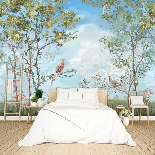 Chinoiserie Wallpaper Background Birds and Sky wall Mural Peel and Stick Wallpaper for Bedroom Living Room - 85"x118" - color: B19, size: 85"x118"