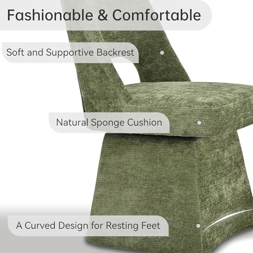 VKNOW Upholstered Swivel Dining Chair with Curved Open Back | Modern Dining Room Chairs with Chenille Fabric, Space-saving, Easy Assembly, for Dining Room, Living Room, Bedroom, Green - color: Green