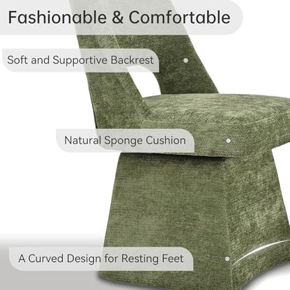 VKNOW Upholstered Swivel Dining Chair with Curved Open Back | Modern Dining Room Chairs with Chenille Fabric, Space-saving, Easy Assembly, for Dining Room, Living Room, Bedroom, Green - color: Green