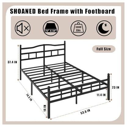 SHOANED 14 Inch Metal Bed Frame - Full Size Heavy Duty Bedframe with Headboard & Footboard Black Basic Steel Slats Platform No Box Spring Needed/Easy Assembly/Noise Free - size: Full, style: 14 Inch with Footboard