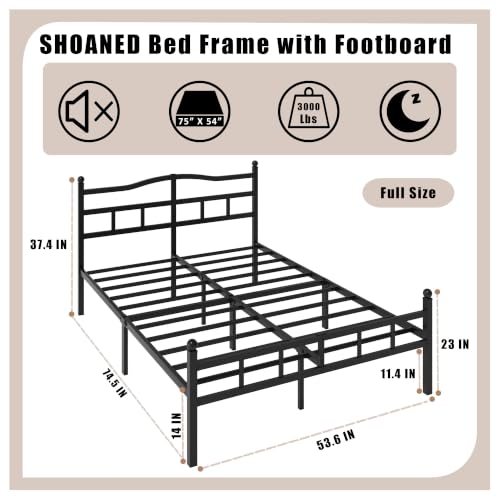 SHOANED 14 Inch Metal Bed Frame - Full Size Heavy Duty Bedframe with Headboard & Footboard Black Basic Steel Slats Platform No Box Spring Needed/Easy Assembly/Noise Free - size: Full, style: 14 Inch with Footboard