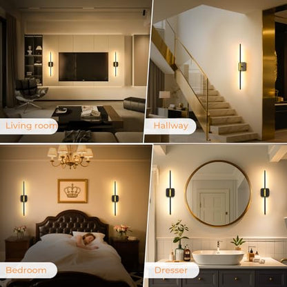 Battery Operated Wall Sconces 360°Rotate Detachable Dimmable Set of 2 | Rechargeable Wall Light 3000-6500K with Remote Control 10000mAh for Bedroom Living Room 28.3" Black Gold - color: Black-Square Base, size: 2 Pack