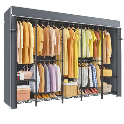 H50C Clothes Rack with Cover, Large Covered Clothing Rack, Gray | Freestanding Portable Closets for Hanging Clothes, Heavy Duty Garment Racks with Shelves, 91.3 Inches Wide, Max Load 1350 Lbs - color: Black Rack with Gray Cover