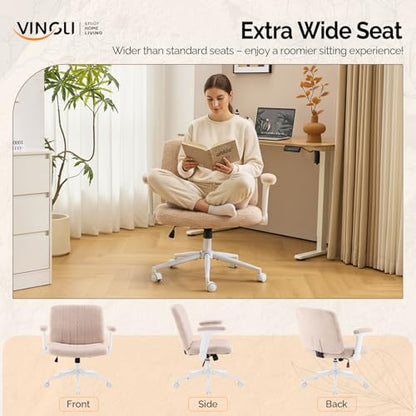 VINGLI Criss Cross Chair with Adjustable Flip-Up Arms,Cross Legged Chair with Wheels,Extra Wide Office Chair,Desk Chair for Home Office,Vanity,Bedroom, Apartment,Starry Chenille,Pink - color: Pink