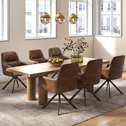 Modern Swivel Dining Chairs Set of 4, Upholstered Dining Room Chairs with Thicken Cushion, 360°Swivel Dining Chairs with Metal Legs for Dining Room, Kitchen, Bedroom, PU, Brown - color: Brown, size: Set of 4