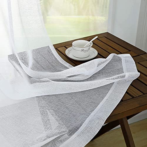KOUFALL White Sheer Curtains 84 Inches Long 2 Panels,Gauze Cheese Cloth Linen Look Rod Pocket Flowy See Through Curtains for Living Room Bedroom - color: White, size: 52"W x 84"L (Pack of 2)