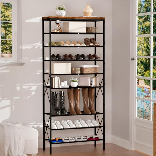 10-Tier Tall Shoe Rack, Large Capacity Shoe Shelf Holds40-45 Pairs, Shoe Shelf for Entryway, Hallway, Living Room, Rustic Brown - color: Rustic Brown, size: 27.8" x 10.8" x 65.7"