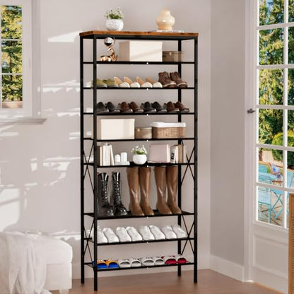 10-Tier Tall Shoe Rack, Large Capacity Shoe Shelf Holds40-45 Pairs, Shoe Shelf for Entryway, Hallway, Living Room, Rustic Brown - color: Rustic Brown, size: 27.8" x 10.8" x 65.7"