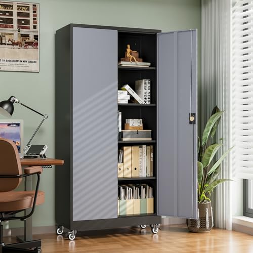 Metal Garage Storage Cabinets with Lock Door and Adjustable Shelves, Steel Tool Cabinets for Home,Office,Warehouse Organisieren (Black Grey, 75" H) - color: Black Grey, size: 16"D x 32"W x 74.41"H