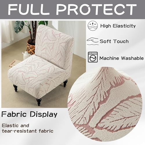Chenille Armless Chair Cover Jacquard Slipper Chair Slipcover Washable Accent Chair Covers Printed Furniture Protector for Bedroom Living Room Pink - color: Pink