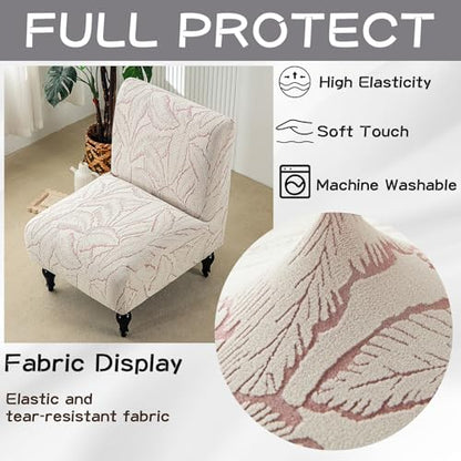 Chenille Armless Chair Cover Jacquard Slipper Chair Slipcover Washable Accent Chair Covers Printed Furniture Protector for Bedroom Living Room Pink - color: Pink