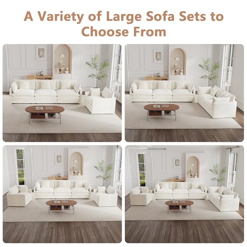 Modular Sectional Sofa, 111.5 Inch L Shaped Couch Set for Living Room, 3-Seater Comfy Cloud Couches with Movable Ottoman, DIY Combination, Chenille, Beige - color: Beige, size: 111.5 Inch- L