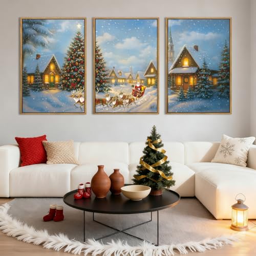 BINCUE Christmas Wall Art Framed Santa Claus Wall Art Decor Santa Winter Wall Painting for Living Room Bedroom Dining Room 16x24 Inches Set of 3 - color: Santa Claus, size: 24"L x 16"W