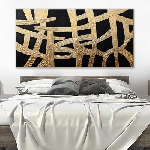 Abstract Wall Art Paintings Wall Decor Large Canvas Wall Art Decor Black And Gold Lines Texture Wall Art Decor Artwork Modern Minimalist Wall Art For Living Room Bedroom Office Wall Decor 29"X58" - color: Black Gold, size: 58"L x 29"W