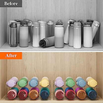 Lifewit Stackable Water Bottle Organizer for Cabinet, Plastic Bottle Holder Fits Bottles/Tumblers up to 3.8" Diameter for Pantry/Countertop, 4 Tier Holds 16 Bottles 41 x 20 x 34 cm/16 x 8 x 13.4 - size: 4 Tier-16 Bottle