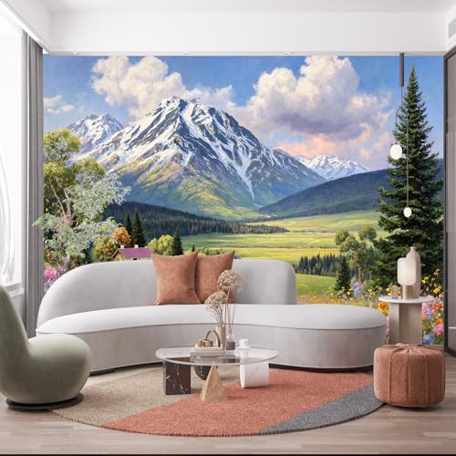 Custom Size Wall Murals, Natural Scenery & Colorful Flowers, Self-Adhesive Removable Fabric (NO PVC) Wallpaper for Living Room & Bedroom & Office