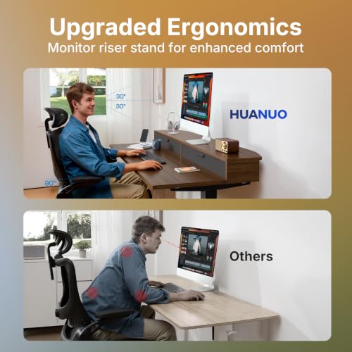 HUANUO 32 x 21 Standing Desk with 2 Drawers, C-Clamp Compatible, Walnut - color: Walnut, size: 32" X 21"