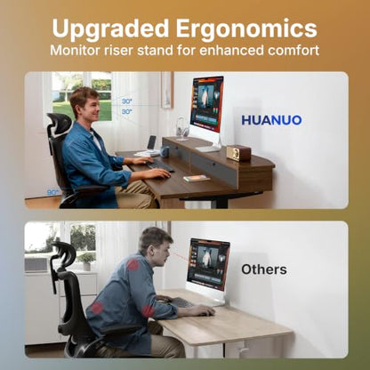 HUANUO 32 x 21 Standing Desk with 2 Drawers, C-Clamp Compatible, Walnut - color: Walnut, size: 32" X 21"