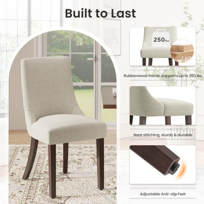 MALOL Wooden Dining Chairs Set of 6, Upholstered Kitchen & Dining Room Chairs with Solid Wood Legs Curved Backrest Farmhouse Accent Chair for Dining/Kitchen/Living Room, Beige - color: Beige, size: Set of 6