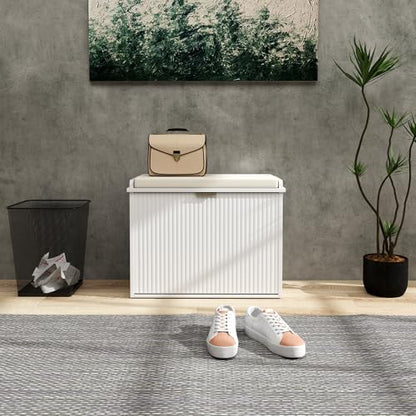 HOMCOM Narrow Shoe Bench with Padded Cushion 24.4x10.2x18.7 Inches White | Shoe Storage Cabinet, Flip-Drawer, Adjustable Shelf, Small Entryway Bench, Holds up to 265lb - color: White, size: 24.4" x 10.2" x 18.7"