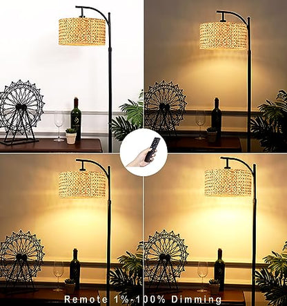 QIYIZM Floor Lamp for Living Room Bedroom Farmhouse Arc Rattan Boho Standing Lamp with Remote Dimmable Black Wicker Bamboo Lamp Shade Floor Light Adjustable Tall Lamp Industrial Floor Lamps Bohemian - size: 1-Floor Lamp