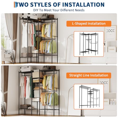 PioneerWorks Heavy Duty Garment Rack 1210 LBS, Commercial Clothing Rack with 4 Adjustable Shelves, Freestanding Wardrobe Closet Organizer, Metal Storage Rack for Home, Retail, Laundry Room - size: 86.2"W x 17.3"D x 76.4"H