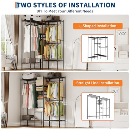 PioneerWorks Heavy Duty Garment Rack 1210 LBS, Commercial Clothing Rack with 4 Adjustable Shelves, Freestanding Wardrobe Closet Organizer, Metal Storage Rack for Home, Retail, Laundry Room - size: 86.2"W x 17.3"D x 76.4"H