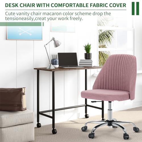 Armless Desk Chair with Comfortable Fabric Cover,Modern Home Office Chairs with Swivel Wheels for Computer Task Chairs Cute Vanity Chairs Adjustable Height for Living Room,Bed Room,Conference Office - color: Pink
