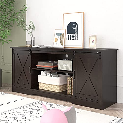 4 EVER WINNER TV Stand for 65 Inch TV, Farmhouse TV Stand with Storage Cabinets and Adjustable Shelves, Media Entertainment Center TV Console Table for Living Room, Bedroom, Dark Brown - color: Espresso