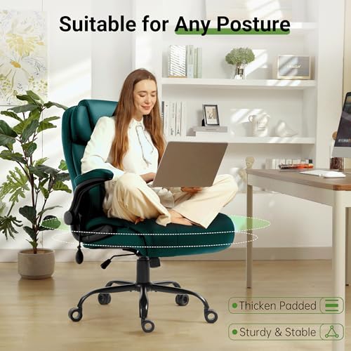 Office Chair, Big and Tall Executive Chair with Air-Lumbar Support, Breathable Desk Computer Chair with Adjustable Flip-up Armrests, Wide Cushion Seat Swivel Home Office Chair - color: Green