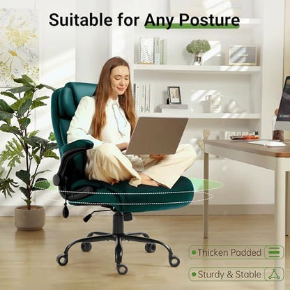 Office Chair, Big and Tall Executive Chair with Air-Lumbar Support, Breathable Desk Computer Chair with Adjustable Flip-up Armrests, Wide Cushion Seat Swivel Home Office Chair - color: Green