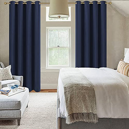 Diraysid Navy Blue Grommet Blackout Curtains for Bedroom Thermal Insulated Room Darkening Curtains Drapes, 52 x 84, 2 Panels - color: Navy Blue, size: 52"W x 84"L (Pack of 2)