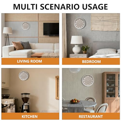 8 Inch Modern Wall Clocks Battery Operated - Silent Non Ticking Quartz Analog Clock with Large Numbers Burlap Texture, Digital Wall Clock for Bedroom Living Room Kitchen Office Gym, White - color: White Brown, size: 8 Inch