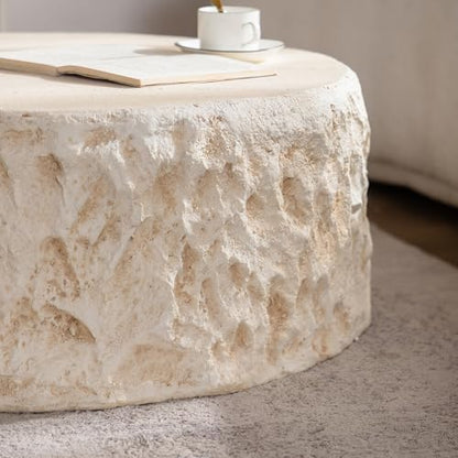 31.5" Round Coffee Table Magnesium Oxide Centre Table, Mid-Century Modern Faux Stone Tea Table for Living Room Apartment, No Need Assembly - Amber, Beige - color: H-31.5" Round Beige
