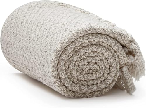 Americanflat 50x60 Throw Blanket - Soft and Breathable Cotton Throw Blanket for Couch, Bed, Chair - Decorative Blankets Perfect for Home, Office, or Outdoor Use - Cream and Beige Birds Eye Design - color: Cream Beige Birds Eye