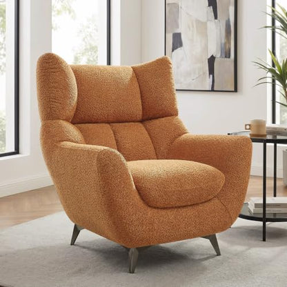 34.6" Oversized Accent Chair with WingBack, Teddy Boucle Curry | High Back, Wide Armrests, Metal Legs, Cozy Deep Seat Armchair , Reading Chair for Living Room, Bedroom, Apartment, Office - color: Curry, size: Set of 1