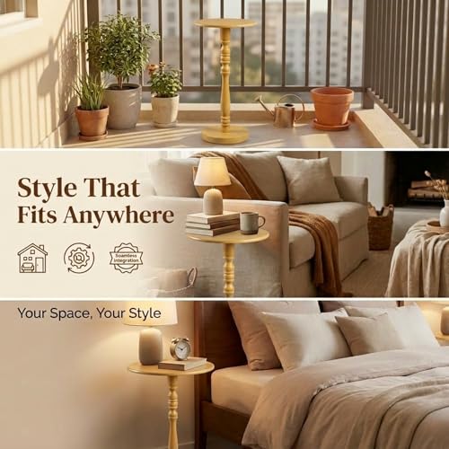 Relso Stambha Solid Wood Drink Table - 24" Tall Round Accent Side Table, Handcrafted Natural Finish, Mango Wood, Perfect for Living Room, Bedroom or Indoor Plant Stand, 12" Compact Top - color: Stambha Natural