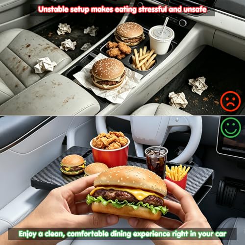 2-in-1 Car Steering Wheel Desk & Seat Gap Organizer Filler Tray | Foldable Adjustable Height Car Desk for Laptop Computer Tablet, Eating - Portable Table for Car Workstation Truck SUV Tesla