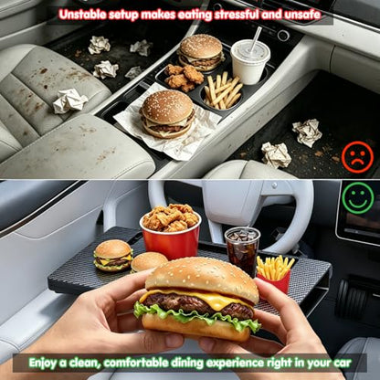 2-in-1 Car Steering Wheel Desk & Seat Gap Organizer Filler Tray | Foldable Adjustable Height Car Desk for Laptop Computer Tablet, Eating - Portable Table for Car Workstation Truck SUV Tesla