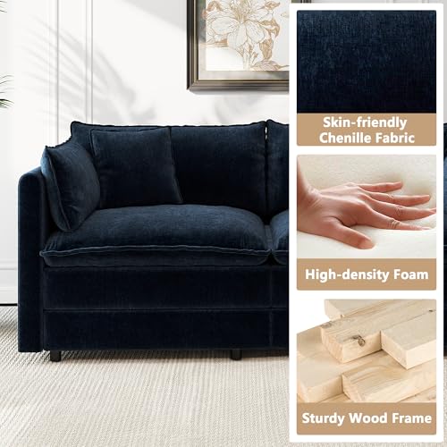 Aoowow Modular Sectional Sofa Modern Convertible L Shaped Couch,112.2 Inch Deep 3-Seater Sofas Set Comfy Chenille Cloud Sofas and Couches with Movable Ottoman for Living Room Apartment（Blue） - color: Blue, size: 3 Seat + Ottoman