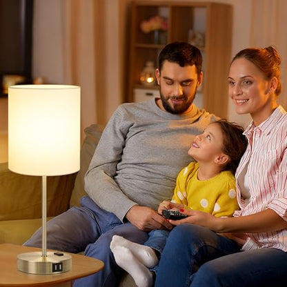 Lynnoland Set of 2 Touch Control Table Lamps with 2 USB & AC Outlet, 3-Way Dimmable Bedside Nightstand Lamps for Bedroom Living Room Nursery, 800 Lumens 3000K Warmlight Bulbs Included - color: (2 Pack)White & Brass(Base)-3000K Bulbs Included